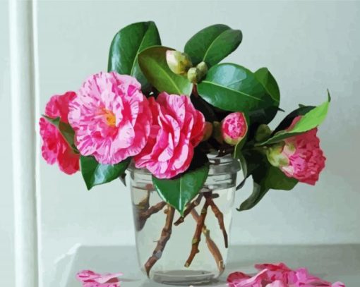 Glass Vase With Camellia Flowers paint by number