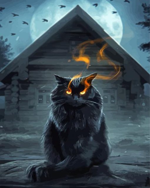 Gothic Cat Fire Eyes paint by number