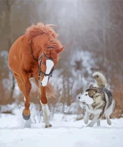 Horse And Husky In Snow paint by number