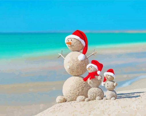 Sandmen Christmas At Beach paint by number