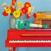 Vintage Poppy Flowers And Piano paint by number