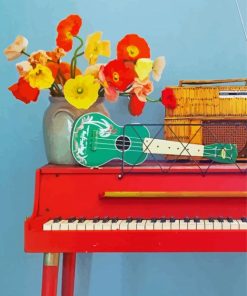 Vintage Poppy Flowers And Piano paint by number