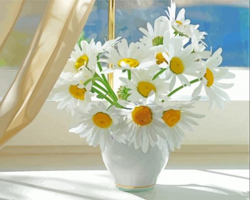 Window With White Flowers Daisy paint by number