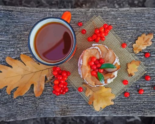 A Cake With Rowanberry And Coffee paint by number