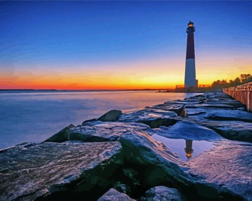 Barnegat Lighthouse Sunset paint by number