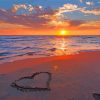 Beach With Hearts In Sand At Sunset paint by number