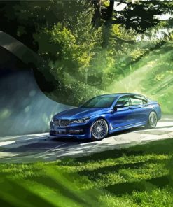 Blue BMW 7 Series In The Forest paint by number