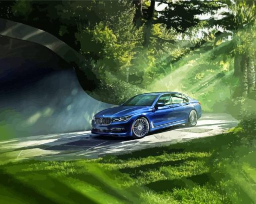 Blue BMW 7 Series In The Forest paint by number