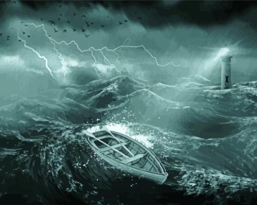 Boat In A Stormy Sea paint by number