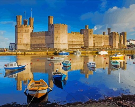 Caernarfon Castle And Boats paint by number