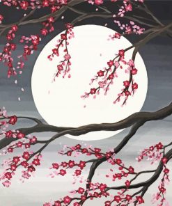 Cherry Tree And Moon paint by number