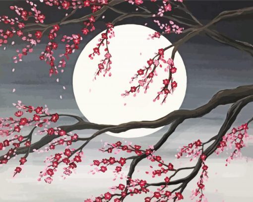 Cherry Tree And Moon paint by number