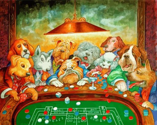 Dogs Playing Craps paint by number