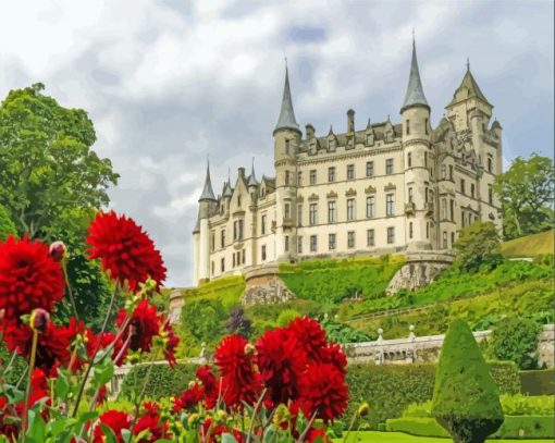 Dunrobin Castle And Flowers paint by number