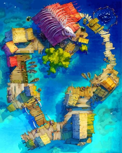 Floating Village In Water paint by number