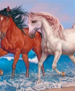 Horse Couple By Beach Art paint by number