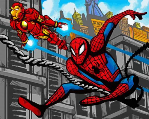 Iron Man And Spider Man Marvel Heroes paint by number