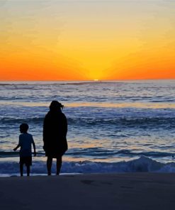 Mother And Son On Beach Silhouette paint by number