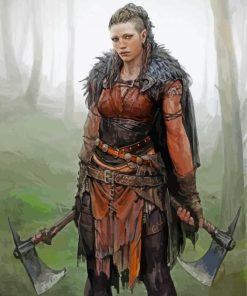 Norse Girl With Axes Art paint by number