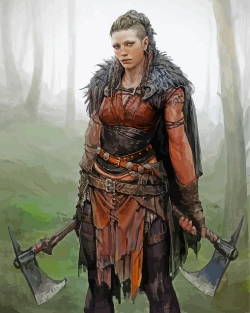 Norse Girl With Axes Art paint by number