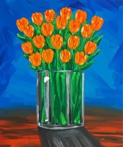 Orange Tulips In Glass Vase paint by number