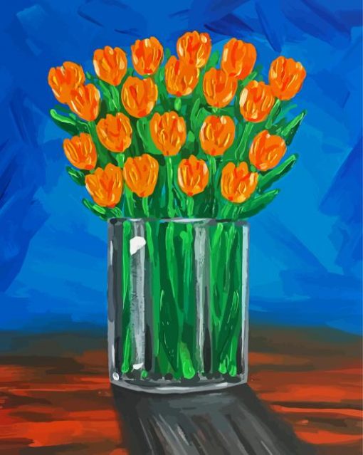 Orange Tulips In Glass Vase paint by number