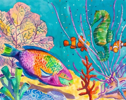 Parrot Fish And Clownfish paint by number