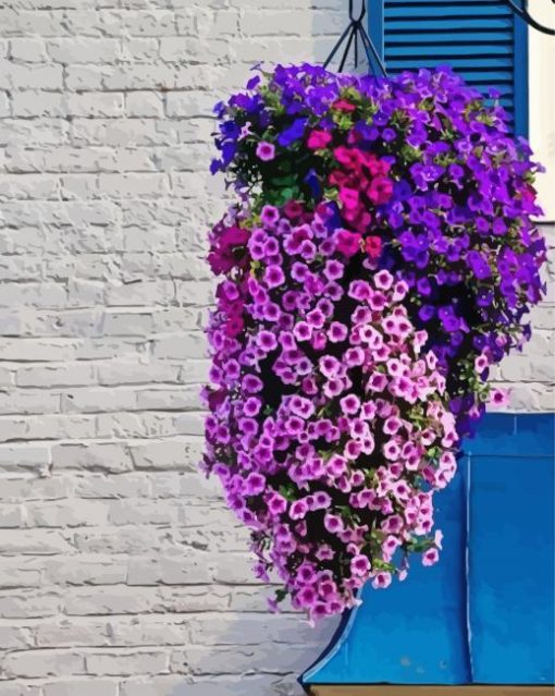 Petunias Beautiful Hanging Basket paint by number