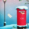 Snowy Red Post Box paint by number