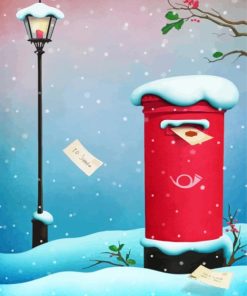 Snowy Red Post Box paint by number