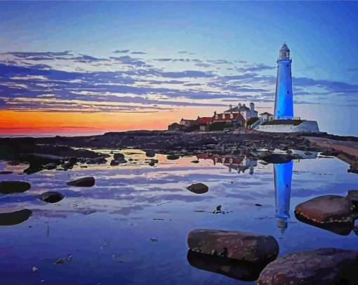 St Marys Lighthouse Reflection Whitley Bay paint by number