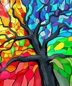 Stained Glass Tree Seasons Art paint by number