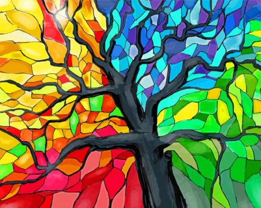 Stained Glass Tree Seasons Art paint by number