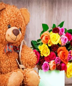 Teddy Bear With Flowers paint by number