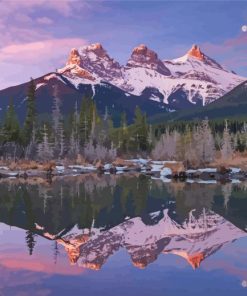 Three Sisters Mountains Lake Reflection paint by number