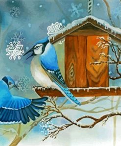 Two Blue Jay In Winter paint by number