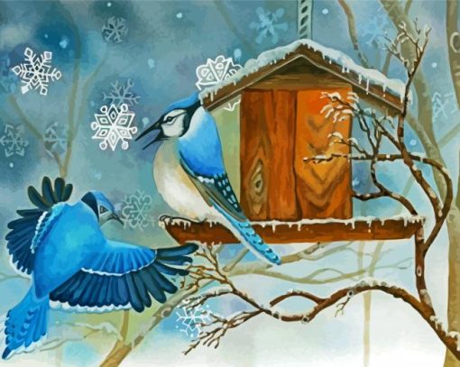 Two Blue Jay In Winter paint by number