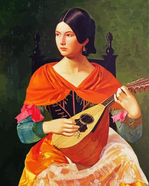 Young Woman Playing Mandolin paint by number