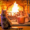 A Cat In Front Of Hearth paint by number