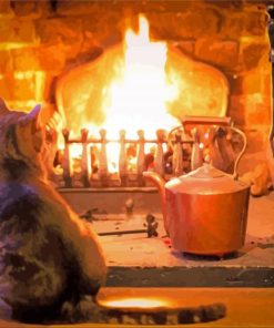 A Cat In Front Of Hearth paint by number