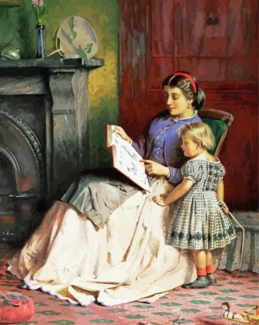 Aesthetic Mother Reading To Her Daughter Art paint by number