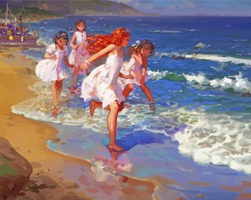 Anime Children On Beach paint by number