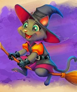 Halloween Cat Witch paint by number