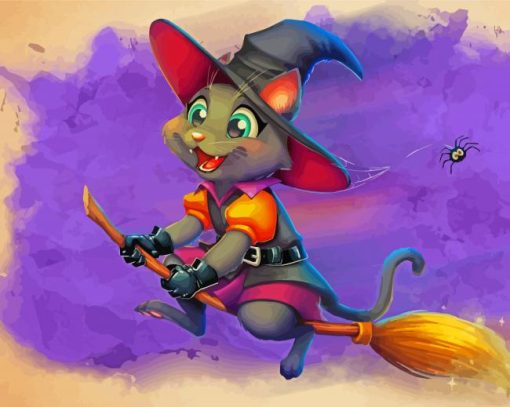 Halloween Cat Witch paint by number