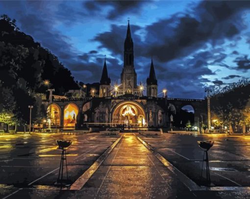 Lourdes Basilica At Night paint by number