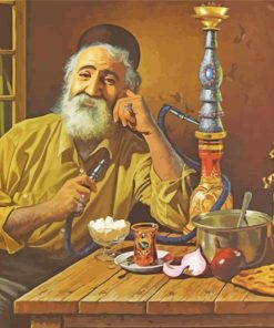 Old Man Smoking Water Pipe paint by number