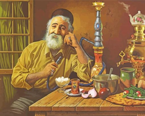 Old Man Smoking Water Pipe paint by number