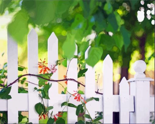 Plant On White Picket Fence paint by number