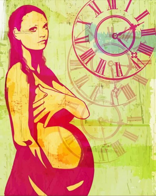 Pregnant Woman With Clock Art paint by number