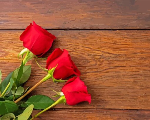 Red Roses On Wood paint by number